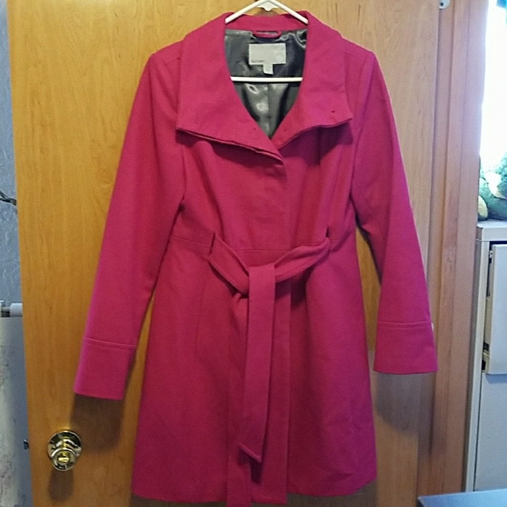 Bright pink belted pea coat